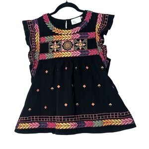 The Room Top Blouse Women's Small Bohemian Embroidered‎ Short Sleeve Boho